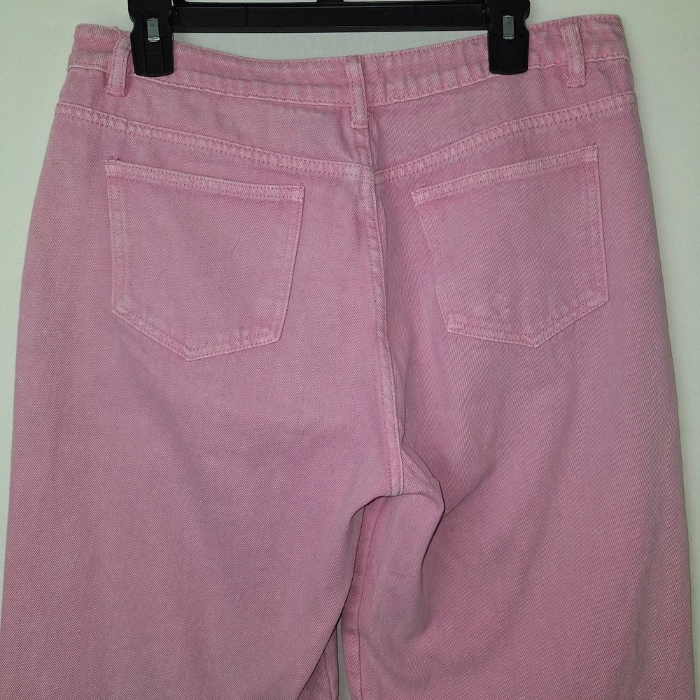 Pink‎ Denim Jeans High Waisted Wide Leg Y2K Bubblegum Sassy Shortcake L Large